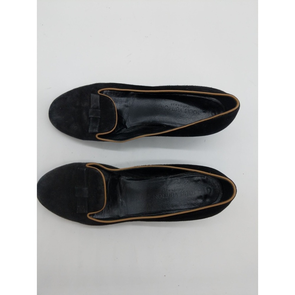 Louis Vuitton Womens Quiet Luxury Suede Block Heel Pump 35 US 5 Black Bow Loafer - Picture 9 of 15